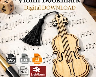 Violin Bookmark Laser Cut File – Svg Dxf Ai Png, Wooden Music Bookmark Template