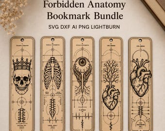 Forbidden Anatomy Bookmark Bundle SVG, DXF, AI, Png, Lightburn Gothic Medical Laser Engraving Files