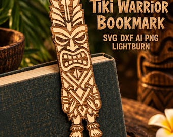 Tiki Warrior Bookmark SVG DXF Ai PNG | Polynesian Mask Laser Cut File