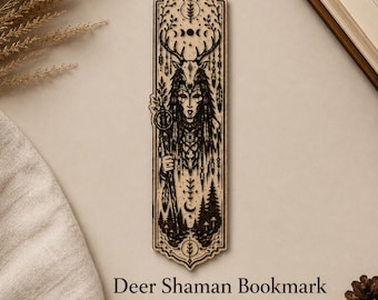 Deer Shaman Bookmark SVG | Forest Spirit Tribal Laser Engraving File DXF PNG Ai LightBurn