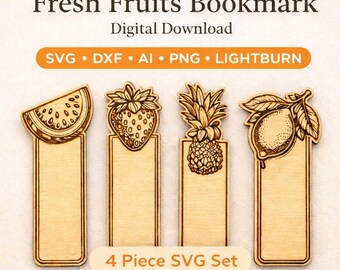 Fresh Fruits Bookmark SVG Set | 4 Wooden Laser Cut Designs | Digital Download