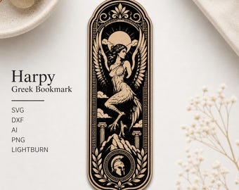 Harpy Greek Bookmark SVG DXF Ai PNG LightBurn Laser File Mythology Bookmark Design