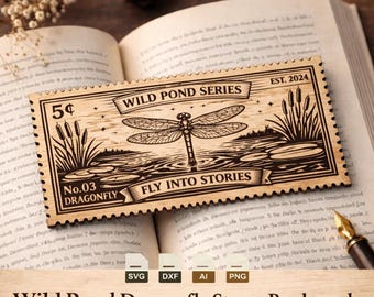 Wild Pond Dragonfly Stamp Bookmark SVG | Laser Cut Wood File | DXF PNG Ai LightBurn