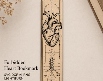 Verbotenes Herz Lesezeichen SVG, DXF, AI, Png, Lightburn Anatomisches Herz Laser Gravur Datei