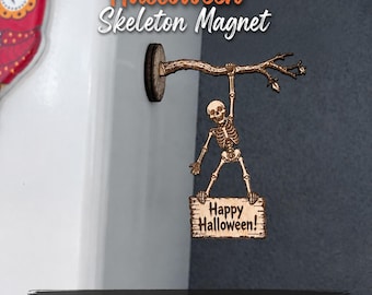 Happy Halloween Skeleton Magnet SVG | 3mm Wood Laser Cut File | DXF Ai LIGTBURN