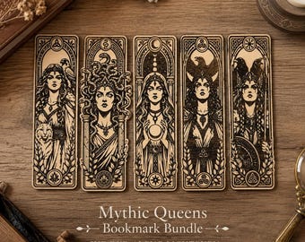 Mythic Queens Bookmark Bundle SVG | Gothic Goddess Laser Engraving Files | DXF PNG Ai LightBurn
