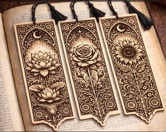 Gothic Floral Bookmark Bundle | 3 Designs | SVG DXF PNG Ai| Laser Cut Files | LightBurn