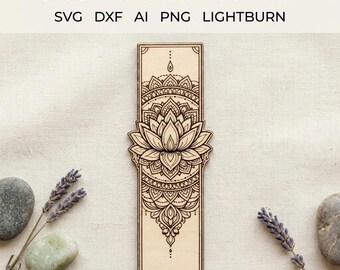 Lotus Mandala Bookmark SVG | Laser Cut Floral Design (Digital Download)