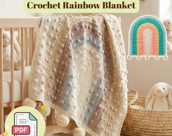 Rainbow Bobble babydeken haakpatroon pdf, gemakkelijk beginnersvriendelijk baby Afghaans, digitale download