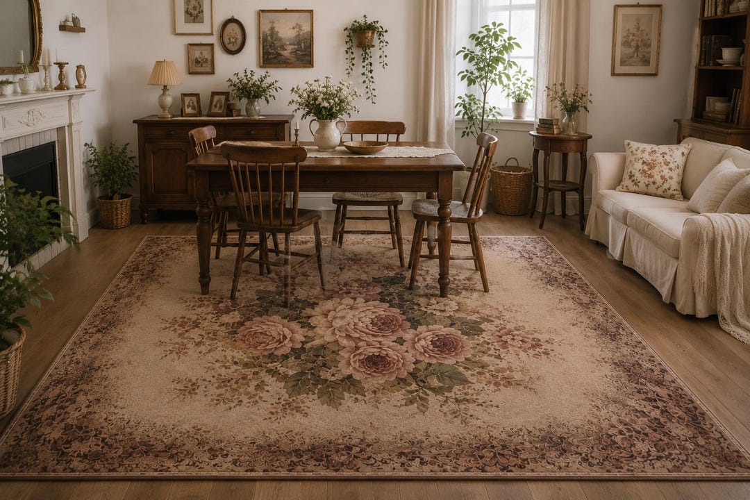 Vintage Rose Bouquet Area Rug Vintage Teppich Blumen Shabby Chic ...