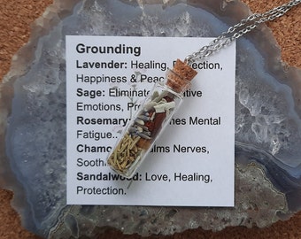 Grounding Spell Bottle Necklace - Healing - Empath Gift - Manifest Magic - Manifestation Necklace - Spell Jar - Reiki energy