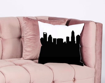 Charlotte NC Skyline Large Throw Pillow | Homesick Gift | Moving Gift | Airbnb Decor | Realtor Client Gift | Charlotte Gifts