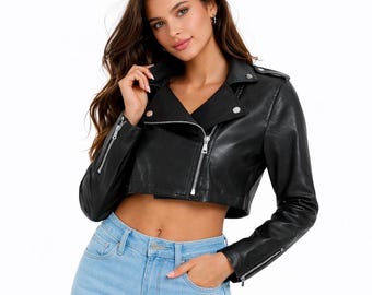 Black Real Leather Cropped Biker Jacket – Slim Fit Moto Streetwear