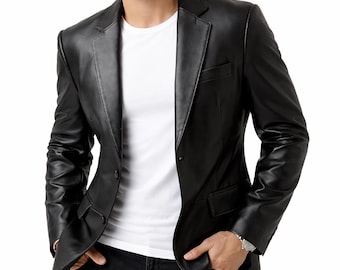 Svart herrkavaj i lammskinn – Slim fit sportjacka