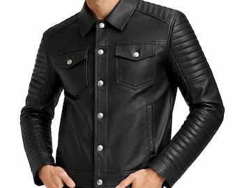 Svart herrjacka i äkta lammskinn – quiltad, smal passform med axlar