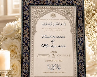 Bewerkbare islamitische Nikah-uitnodiging | Vintage Arabische trouwkaart (digitale download)