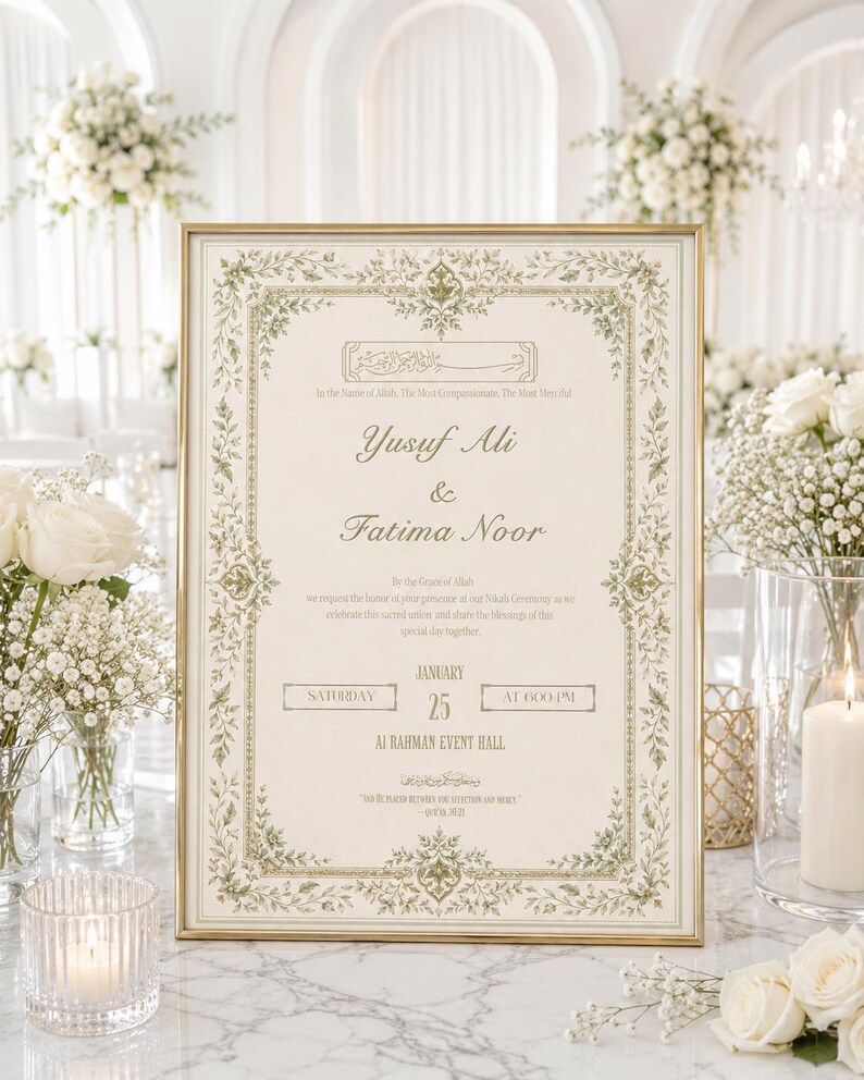 Editable Nikah Invitation Template | Islamic Wedding Card, Floral Border Design (Digital Download) image 10