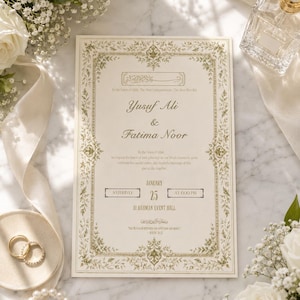 Editable Nikah Invitation Template | Islamic Wedding Card, Floral Border Design (Digital Download) image 1