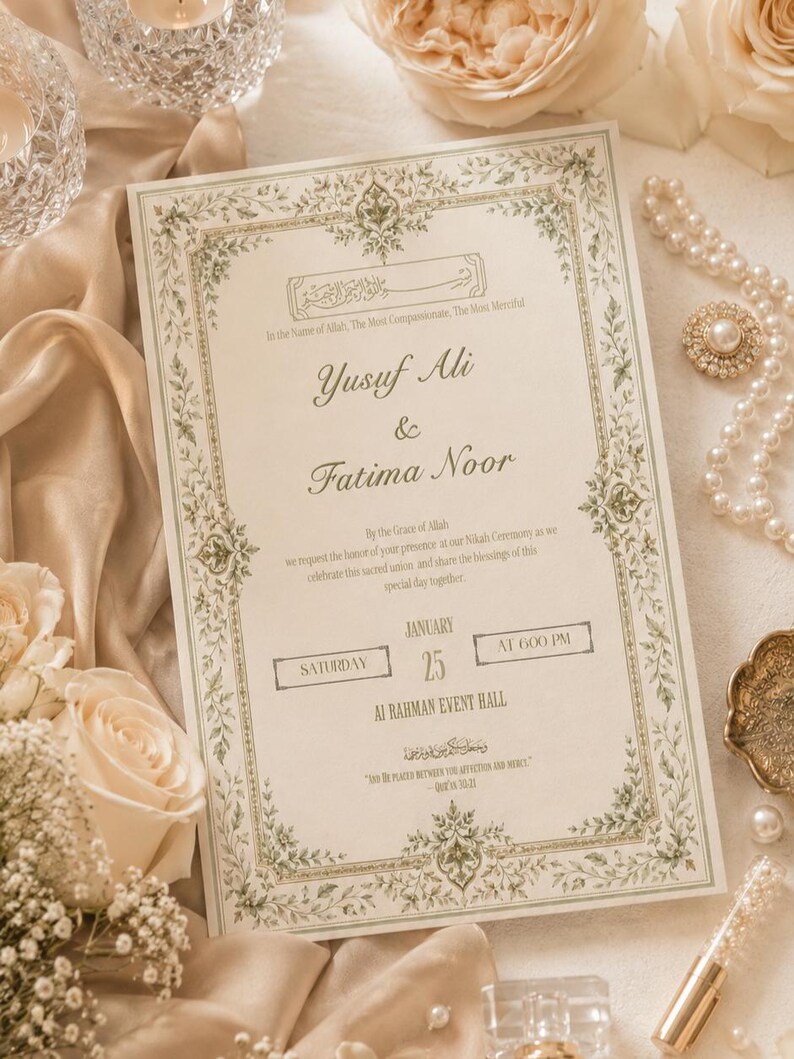 Editable Nikah Invitation Template | Islamic Wedding Card, Floral Border Design (Digital Download) image 7