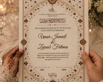 Nikkah-akte, Islamitische Nikah Nama, Perzisch bloemen moslim huwelijksakte, Digitale huwelijksherinnering