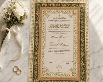 Luxe islamitische Nikah Nama, huwelijksakte met Perzisch bloemenmotief (digitale download)