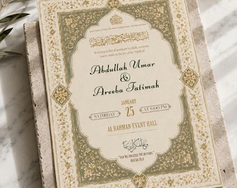 Luxury Islamic Nikah Invitation Template, Editable Muslim Wedding Card (Digital Download)