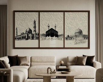 Set van 3 islamitische wanddecoraties: Kaaba, Masjid Nabawi en Al Aqsa (digitale download)