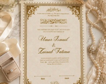 Luxe Nikah Nama, islamitische huwelijksakte, Perzische randen, Arabische kalligrafie (digitale download)