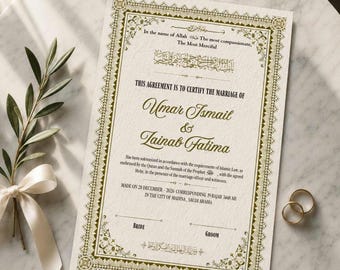 Bewerkbaar islamitisch Nikah Nama-certificaat | Luxe islamitisch huwelijkscontract (digitale download)