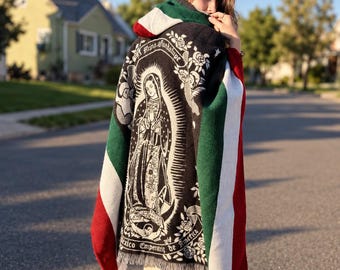 Virgen de Guadalupe Poncho, Handmade Alpaca Wool Ruana, Mexican Religious Gift, Reversible Andean Poncho, Catholic Gift for Her