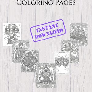 Steampunk Adult Coloring Pages | Mechanical Fantasy Line Art (PDF Download)