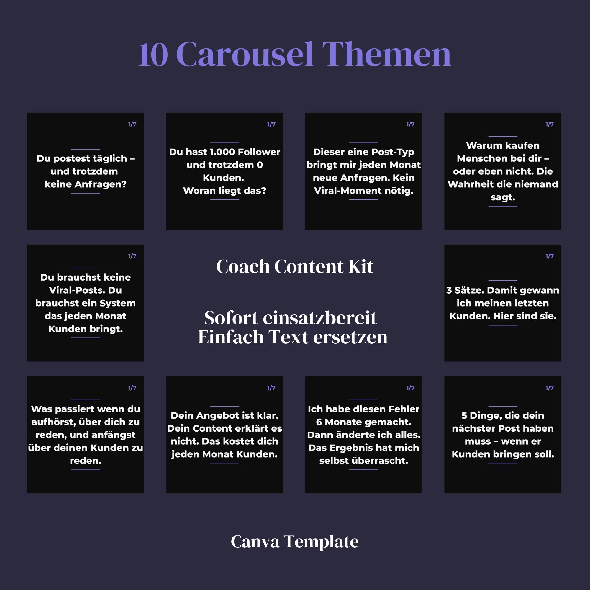 Instagram Carousel Templates Canva | Coach Content Kit | 70 Slides Hook ...