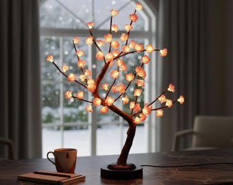 Lampada a forma di albero di ciliegio in fiore, luce bonsai a LED rosa, decorazione per camera da letto, luce notturna a batteria USB