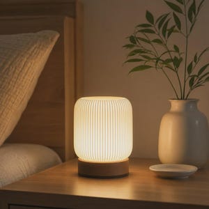 Rechargeable Touch Bedside Lamp, Cordless LED Night Light, Dimmable Portable Wood Grain Table Lamp
