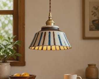 Lampada a sospensione vintage in ceramica / Lampada a sospensione in stile nordico moderno, a righe multicolore