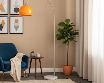 Lampada da terra ad arco in stile Mid-Century Modern / Luce da lettura regolabile, base in marmo