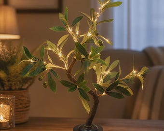Lampada a forma di ulivo – Luce LED per bonsai, decorazione da tavolo in stile mediterraneo (alimentazione USB/a batteria)