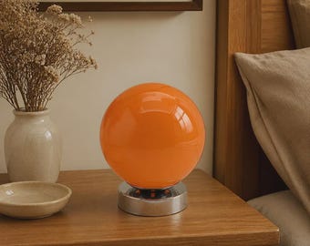 Lampada da tavolo in vetro di Murano arancione, lampada da comodino vintage dimmerabile tramite USB, complemento d'arredo retrò per scrivania.