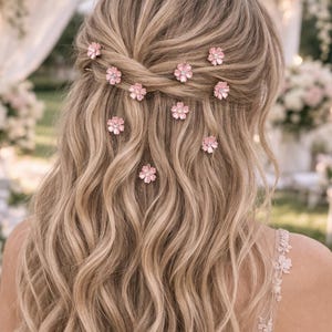 ミニフラワーヘアクリップ - ヘアアクセサリー、10個セット（ピンク、パープル、グリーン、ブルー、ディープピンクからお選びいただけます）