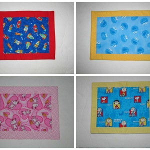 Children Toddler Quilted Place Mats - Spaceships, Blue Monster, Pink Heart Snoopy, Snoopy and the Peanuts Gang