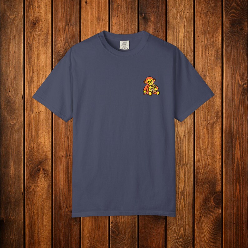 Monkey Punch Embroidered Heavyweight T-Shirt | Minimalist Meme Top Denim