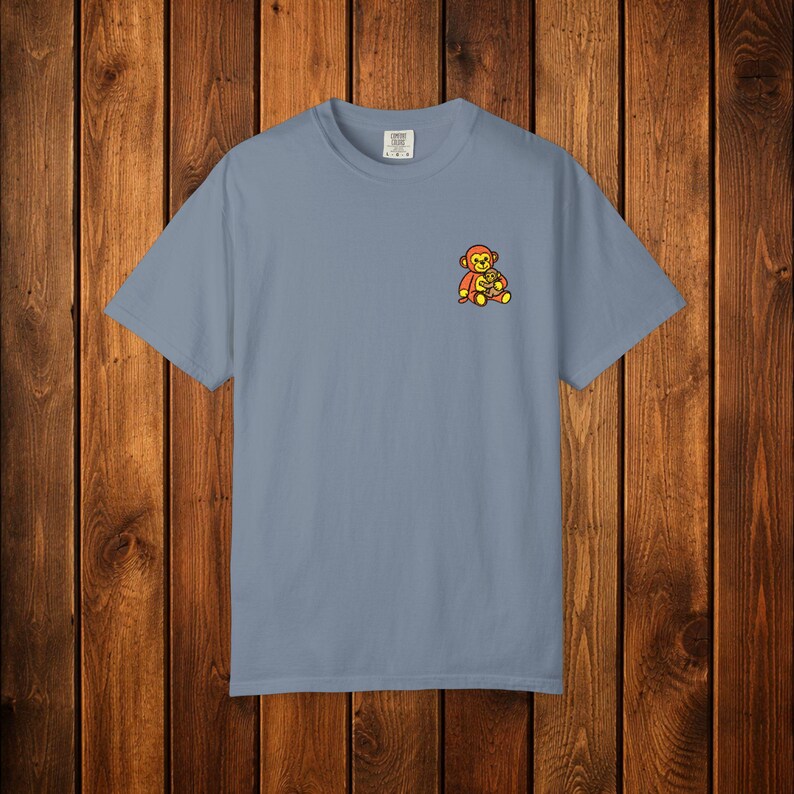 Monkey Punch Embroidered Heavyweight T-Shirt | Minimalist Meme Top Blue Jean