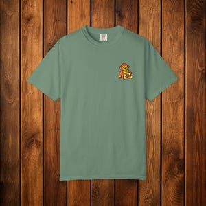 Monkey Punch Embroidered Heavyweight T-Shirt | Minimalist Meme Top Light Green