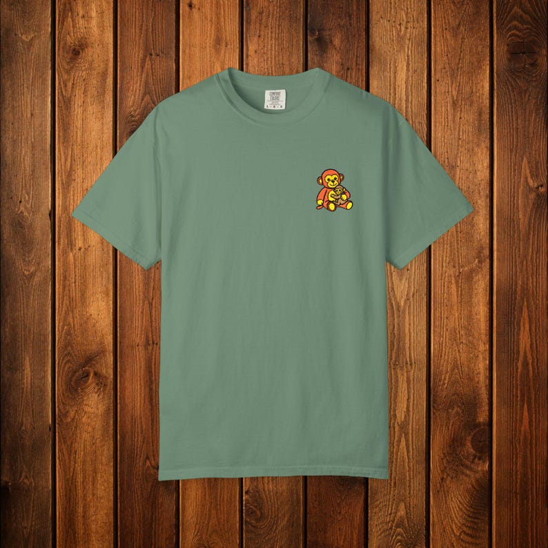 Monkey Punch Embroidered Heavyweight T-Shirt | Minimalist Meme Top Light Green