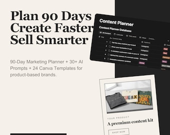 90-Day Content Plan + AI Prompts + Canva Templates | Notion Social Media Marketing Planner for Shopify & Etsy Sellers