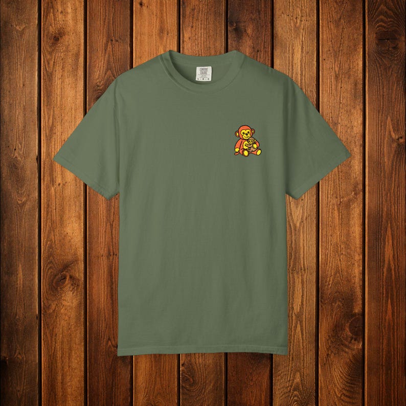 Monkey Punch Embroidered Heavyweight T-Shirt | Minimalist Meme Top Sage