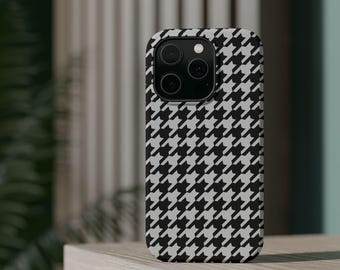 Houndstooth iPhone Case | Black White MagSafe Impact Resistant Cover