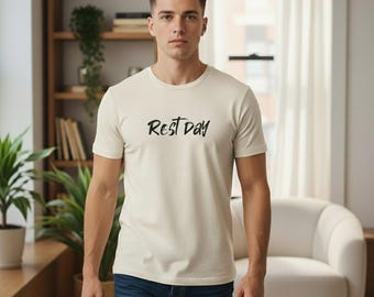 REST DAY T-Shirt | Gym Recovery Tee | Minimalist Brush Text | Lazy Sunday Shirt