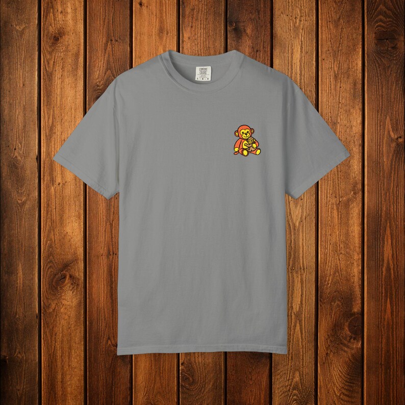 Monkey Punch Embroidered Heavyweight T-Shirt | Minimalist Meme Top Granite