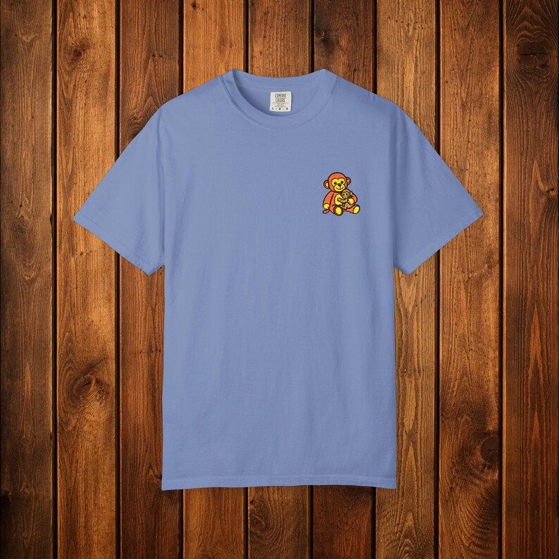Monkey Punch Embroidered Heavyweight T-Shirt | Minimalist Meme Top Washed Denim